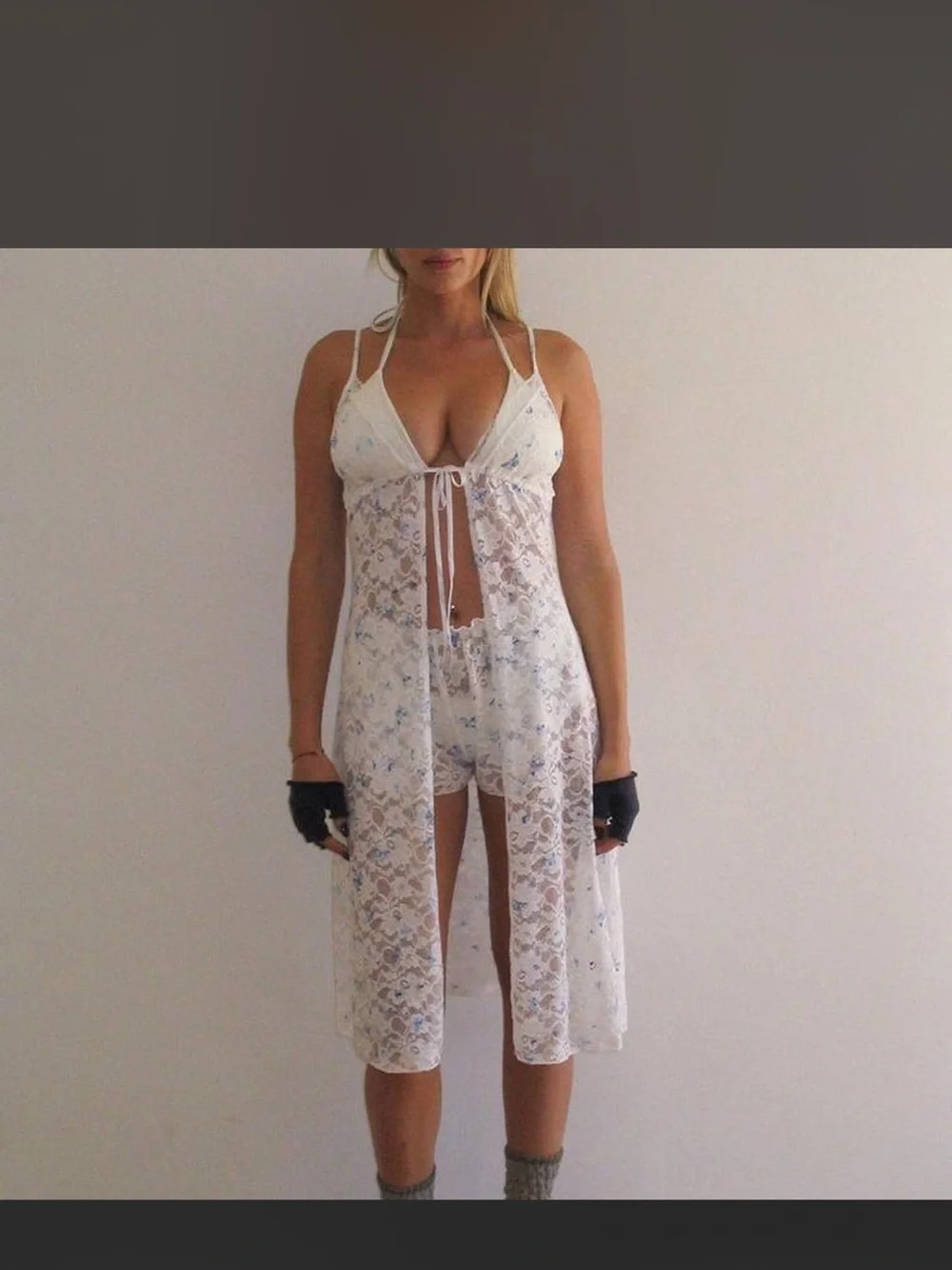 Frankie’s bikinis Lucinda lace midi slip + shorts cover up set